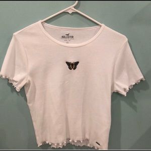 hollister white embroidered baby tee